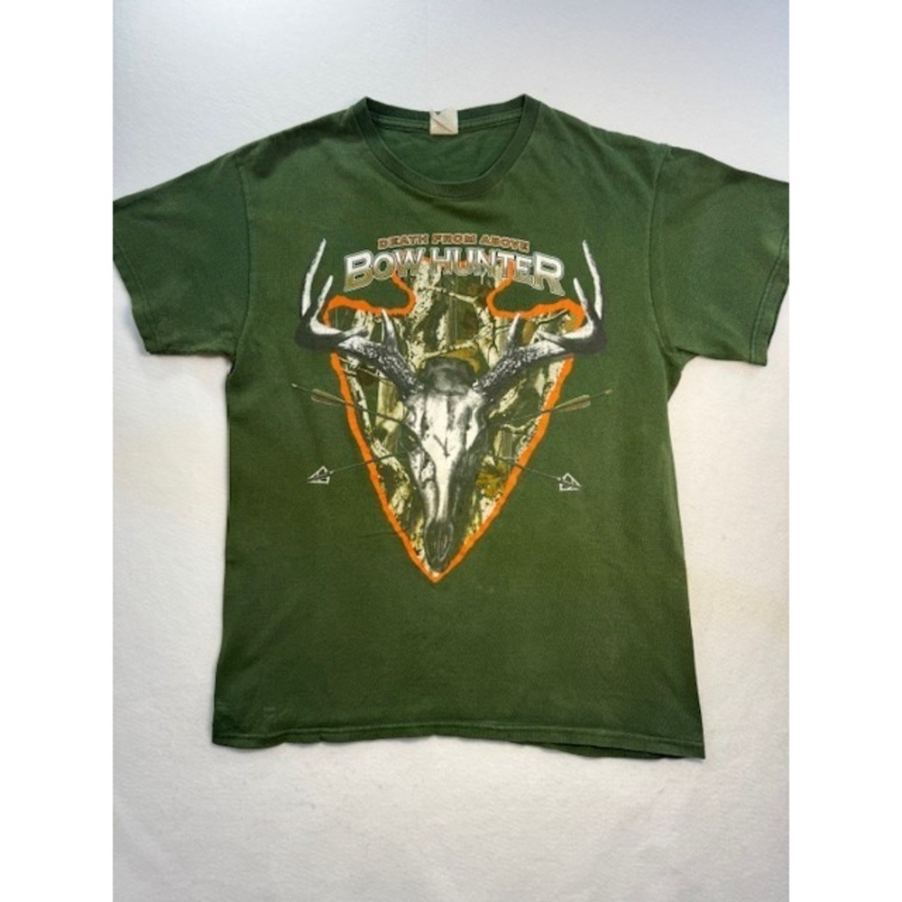 BOW HUNTER DEATH FROM ABOVE Mens Graphic Green T Shirt Size LRG ? Hunting Buck